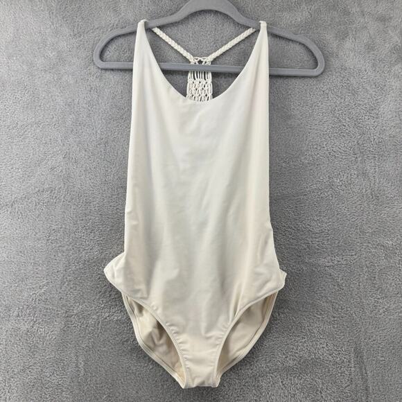 aerie Swimsuit Women M Cream One Piece Racerback Crochet Vanilla Girl Beach - Picture 1 of 11